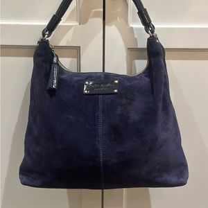 Kate Spade New York Suede Handbag - navy blue suede with patent leather